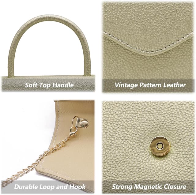 Detalle de Milisente lichi-pattern faux patent leather clutch bag with top handle