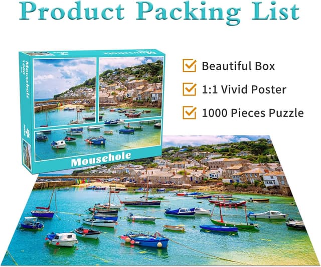 Detalle 2 de Mousehole Harbour 1000-Piece Jigsaw Puzzle for Adults (Mousehole Village, Cornwall)