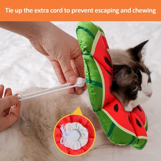 Detalle de Avont Cat Cone Collar Soft Adjustable Recovery Collar (Watermelon) – Elizabethan-style alternative for cats, kittens, dogs after surgery – Size L
