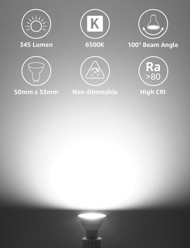 Detalle 2 de Lepro GU10 LED Bulbs (Cool White 6500K, 4.5W / 345lm) – 10 Pack, Non-dimmable