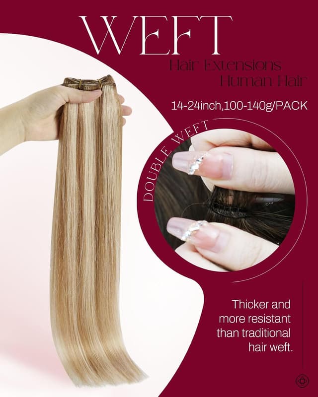 Detalle 2 de Moresoo 24 inch 100g Remy Human Hair Sew-In Weft Blonde Highlight (Medium Brown Blend)