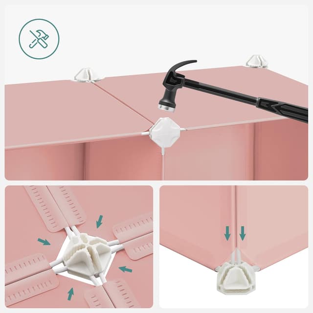 Detalle 2 de SONGMICS Armadio Cameretta modulare a 16 cubi con ante e scaffale porta giochi rosa LPC906P01