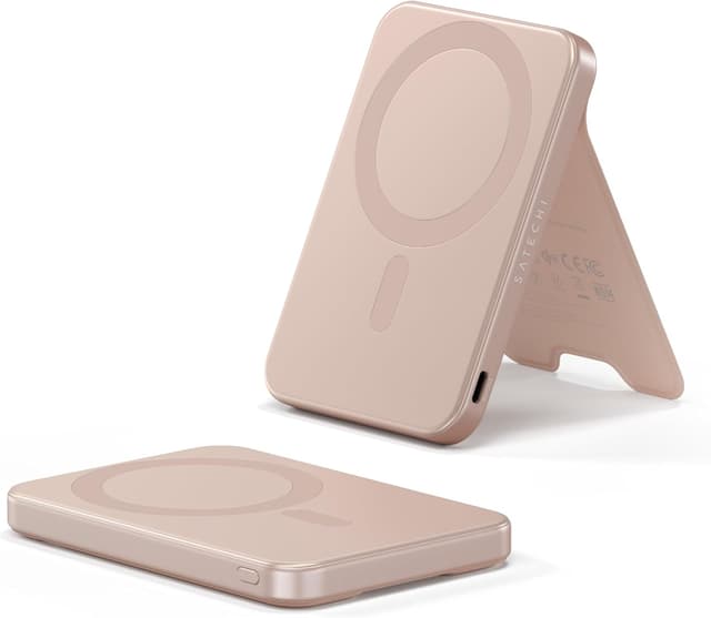 Detalle de SATECHI OntheGo™ Power Bank MagSafe 5000mAh con supporto integrato e ricarica Qi2 da 15W (Rose)