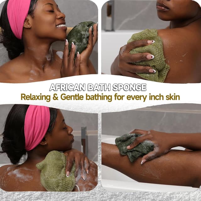 Detalle de SubSahara Authentic African Net Sponge (2-Pack) for Body & Face — Gentle Exfoliating Loofah Sponge, Travel-Friendly, Quick-Drying