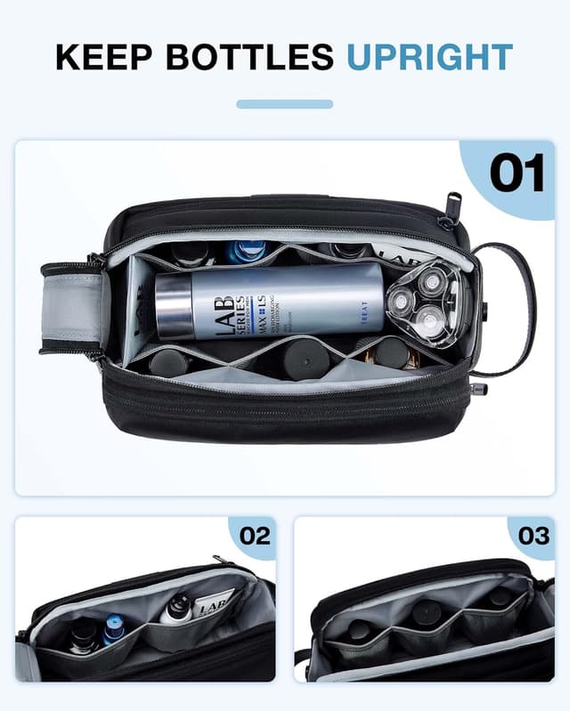 Detalle de BAGSMART Herren-Kulturbeutel (Reise-Kulturtasche) mit PU-Leder, wasserabweisend, Organizer & separater Fronttasche – Schwarz