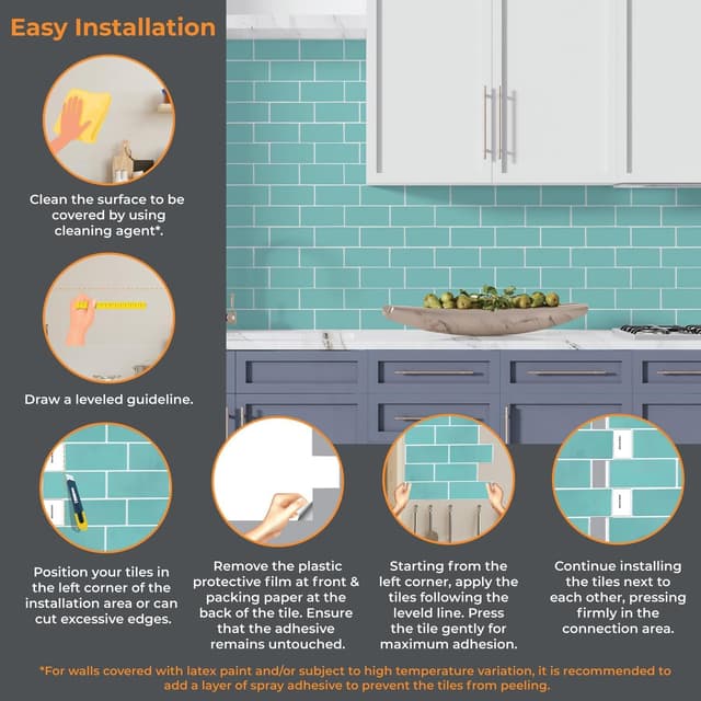 Detalle de WALPLUS 3D Tile Stickers Peel and Stick Backsplash Decals (6 sheets, 12x12in)