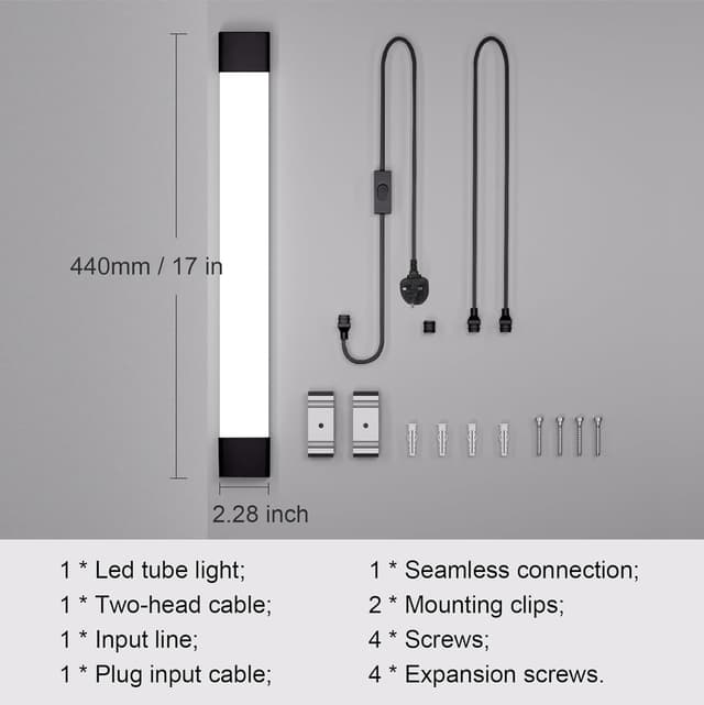 Detalle de Amdelne 6000K 1.4FT LED Batten Light (16W) with Plug, IP65 connectable strip for garages and workshops