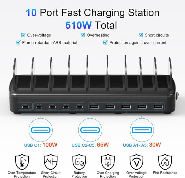 Thumbnail 4 de 510W Fast Charging Station 10-Port