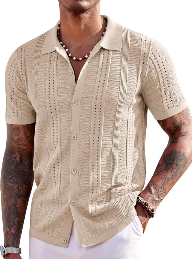 Detalle de COOFANDY Men's Knit Short Sleeve Polo shirt