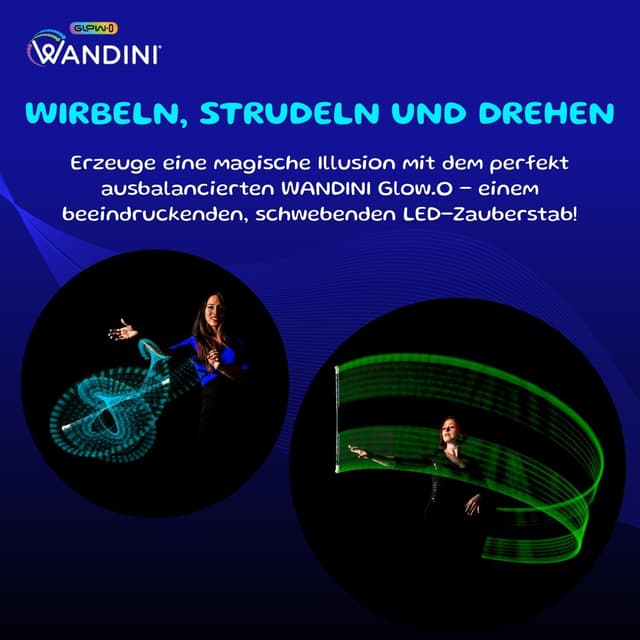 Detalle 2 de Wandini Glow.0 Magic Wand – zusammenklappbares LED-Lichtschwert mit USB-ladbarem Jonglierstab