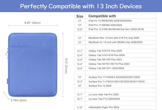 Detalle 2 de Dadanism 13‑Zoll Tablet Tasche mit Polsterung – Schutz & Ordnung für iPad Pro/Air, MacBook Air/Neo und weitere 13"-Geräte