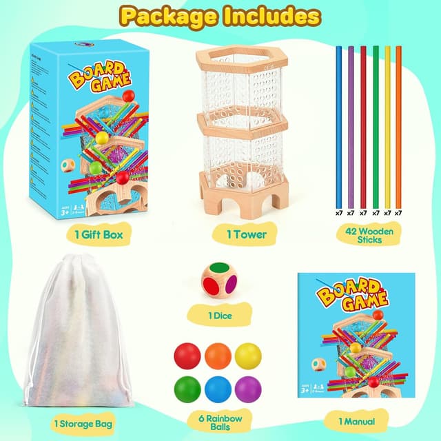 Thumbnail 6 de Montessori Spiel Holz – Würfelspiele mit 42 bunten Holzstäbchen (ab 3 Jahren) für Feinmotorik & Familienrunden