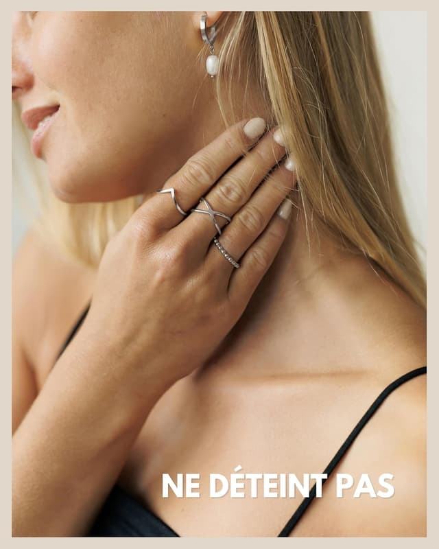 Detalle de GD GOOD.designs EST. 2015 : ensemble de bagues ajustables pour femmes en acier inoxydable (empilables) en argent, or 18K et or rose