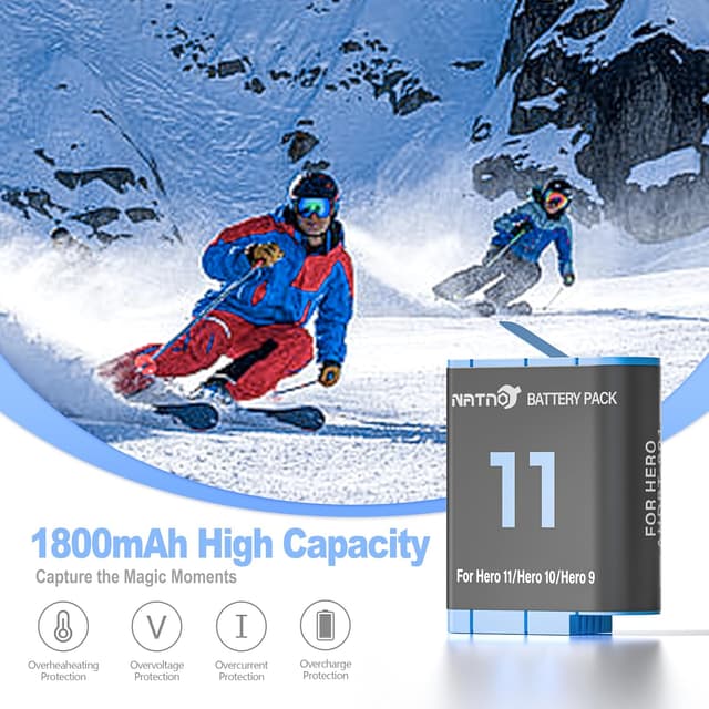 Detalle de NATNO Battery for Hero 12/11/10/9 (2 Pack) with 3-Channel Triple Charger