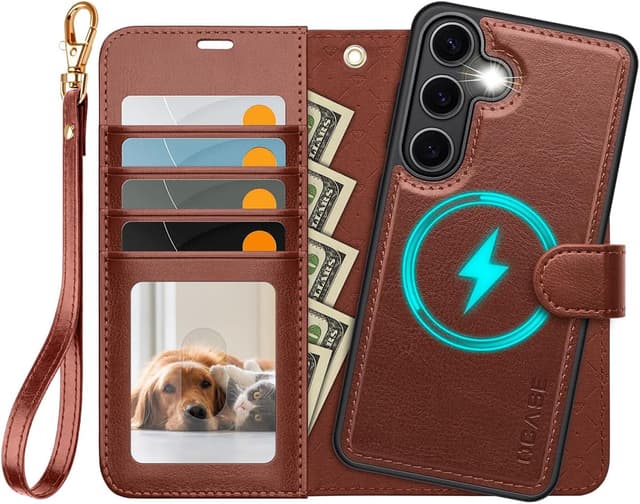 Detalle de OCASE 2in1 Hülle für Samsung Galaxy S25 Plus mit abnehmbarem magnetischem Cover, Kartenfach & RFID-Schutz (braun)