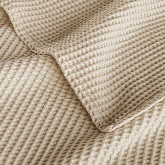 Detalle de Plaid couverture en coton gaufré 100% kaki 220x240 cm