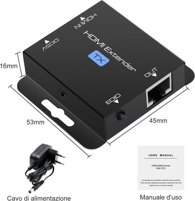 Detalle 2 de VEDINDUST HDMI Extender Over Cat5e/6/7 con EDID e tecnologia POC fino a 60 m