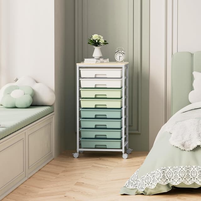 Thumbnail 6 de SYKIARIOL 8-Drawer Storage Trolley with Lockable Wheels (Light Green)