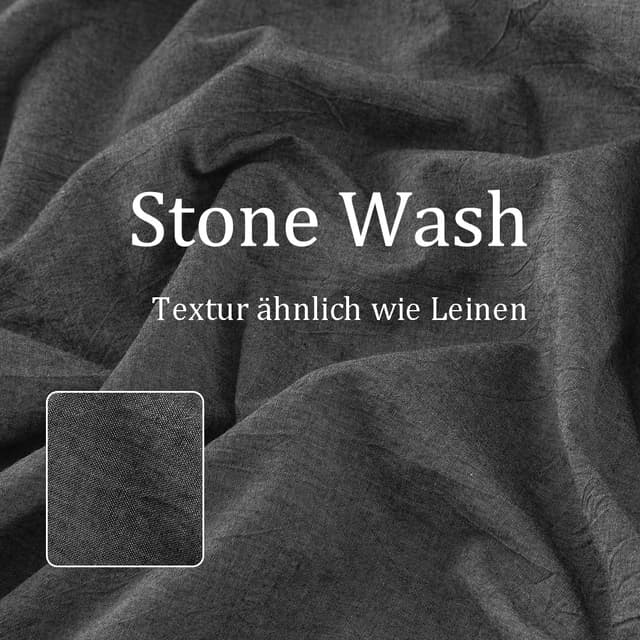 Detalle de Nesture Bettwäsche-Set 135x200 aus gewaschener Baumwolle in Anthrazit (2-teilig) – weich & mit Reißverschluss