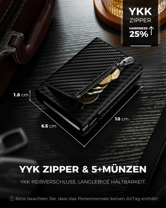 Detalle 2 de DODENSHA MagSnap Airtag Wallet Herren mit RFID-Kartenetui aus Leder (Carbon) – Smart Wallet mit AirTag-Fach