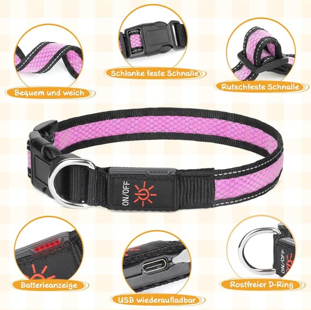 Detalle de Ezierfy LED-Leuchthalsband für Hunde, USB-aufladbar und wasserfest