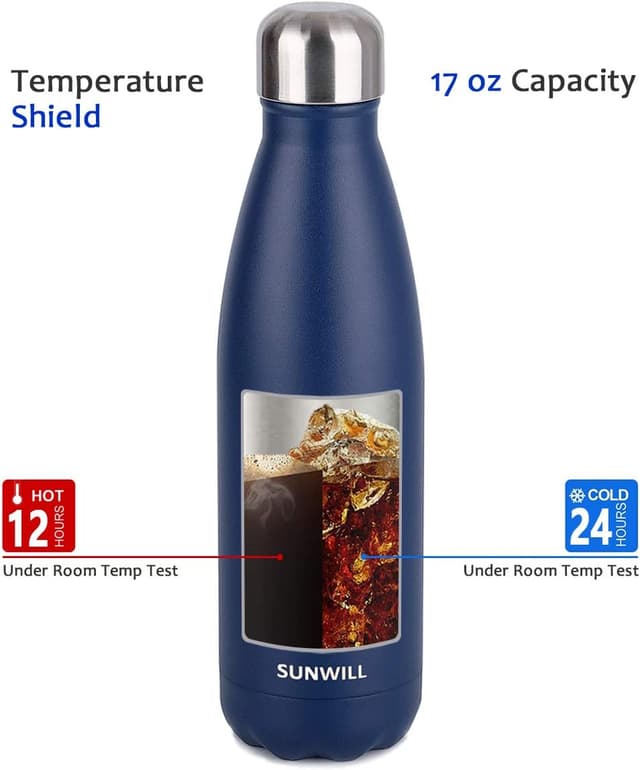 Detalle 2 de SUNWILL insulated stainless steel water bottle 500ml with vacuum insulation and leak-proof twist lid