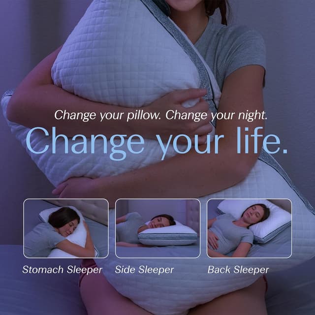 Detalle de DreamyBlue Gusseted Sapphire Pillow (King) — Adjustable Loft Shredded Memory Foam with Airflow Beads