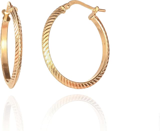 Detalle 2 de Diamond Treats Boucles d’oreilles créoles plaqué or en argent 925 – petits aros brillants avec finition “taille diamant”