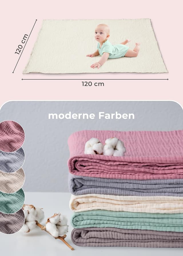 Thumbnail 3 de LAYNENBURG Musselin Babydecke 120x120 Creme