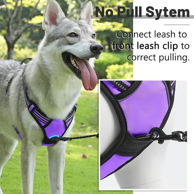 Detalle de Belababy reflective no-pull dog harness (Purple, Size S) with front clip and control handle