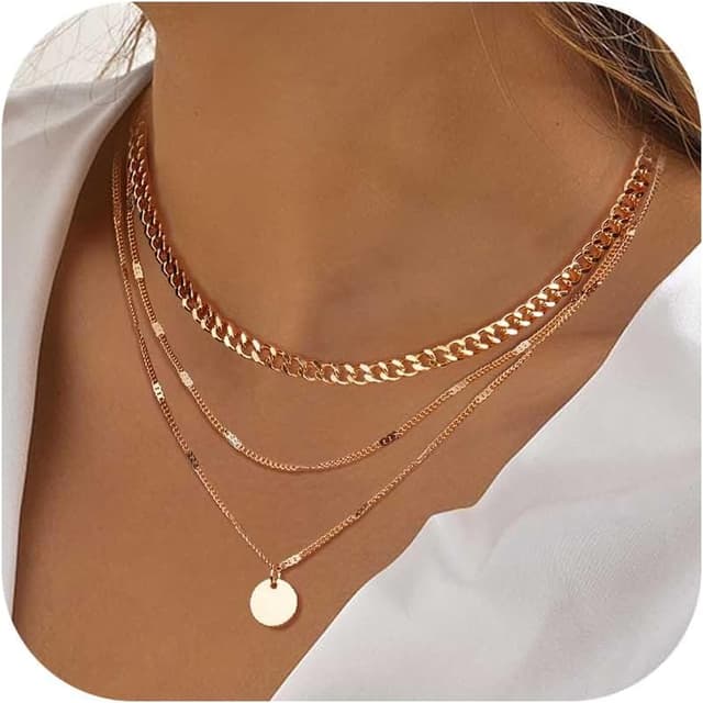 Detalle de LOLIAS 3er Halsketten-Set Damen (Gold/Roségold/Silber) mit Anhänger & Choker – verstellbare Layering-Ketten, wasserfest