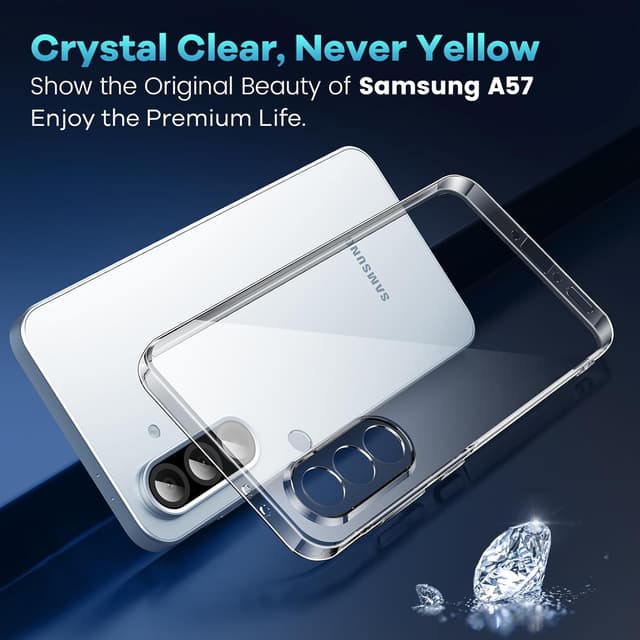 Detalle 2 de Caslord Coque pour Samsung Galaxy A57 5G transparent avec 2 verres trempés (TPU anti-jaune)