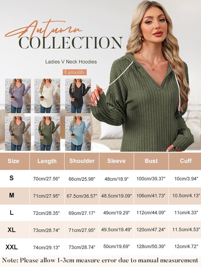 Detalle de Famulily Lightweight V-Neck Hooded Jumper for Women – Soft, Breathable Layering Hoodie