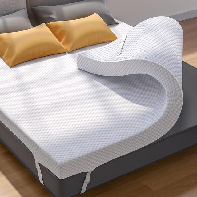 Detalle de PERLECARE 3 Inch Gel Memory Foam Mattress Topper for Pressure Relief (Queen) — Cooling Comfort & Washable Cover