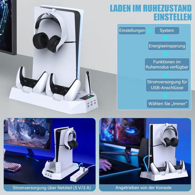 Thumbnail 6 de ZRZLMVP PS5 Standfuß Kühler mit Ladestation
