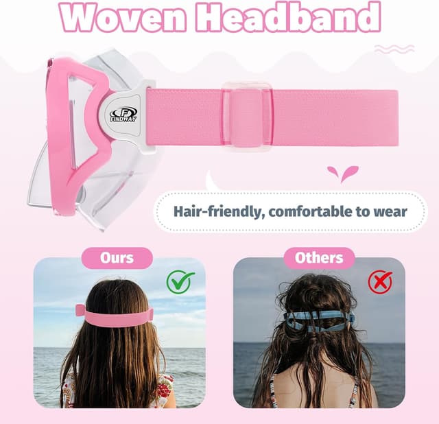 Detalle de Findway Kids Snorkel Mask with Elastic Fabric Strap (180° anti-fog, no-leak) for ages 4–16