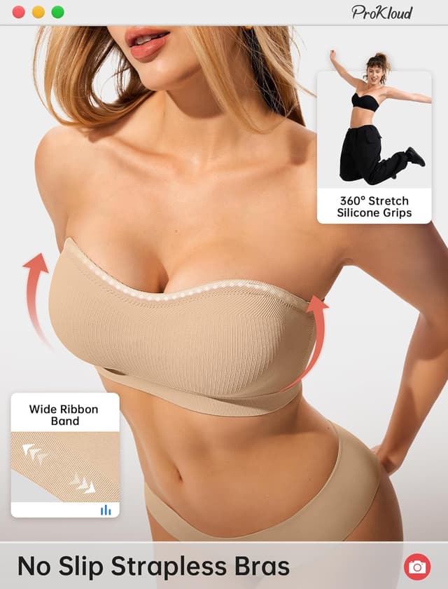 Detalle de ProKloud Strapless Push Up Convertible Bra (Wireless, Silicone Non-Slip Bandeau)