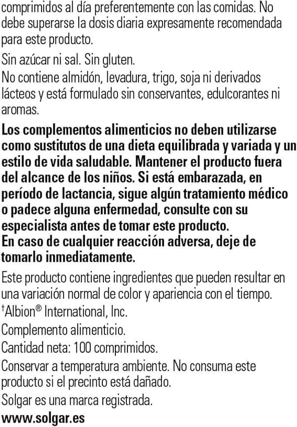 Detalle 2 de Solgar Magnesio Quelado 100 comprimidos 💊