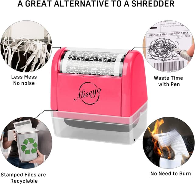 Detalle de Miseyo Wide Identity Theft Protection Roller Stamp Set (Peach) with 3 Refill Inks