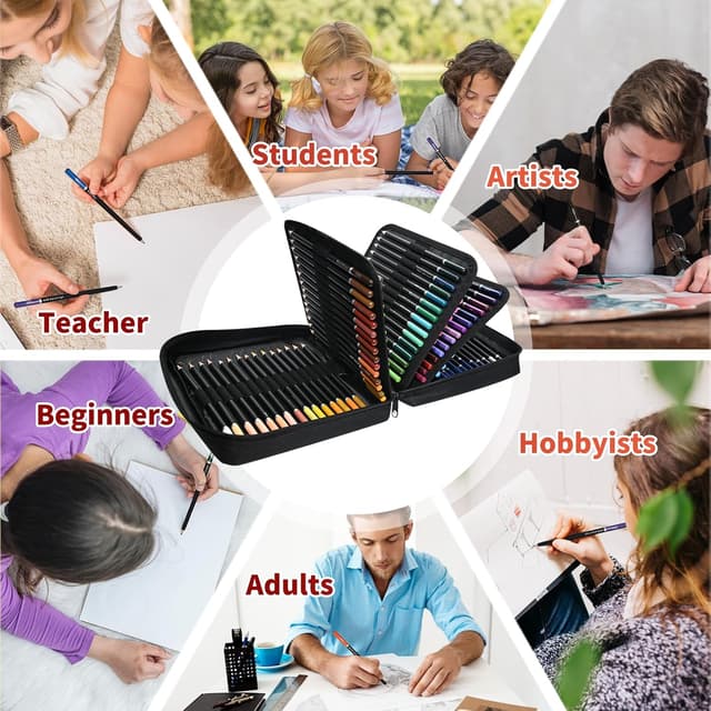 Detalle 2 de Yucanuva 120 Oil-Based Colouring Pencils Set for Adults (Zipper Case, Sharpener & Eraser)