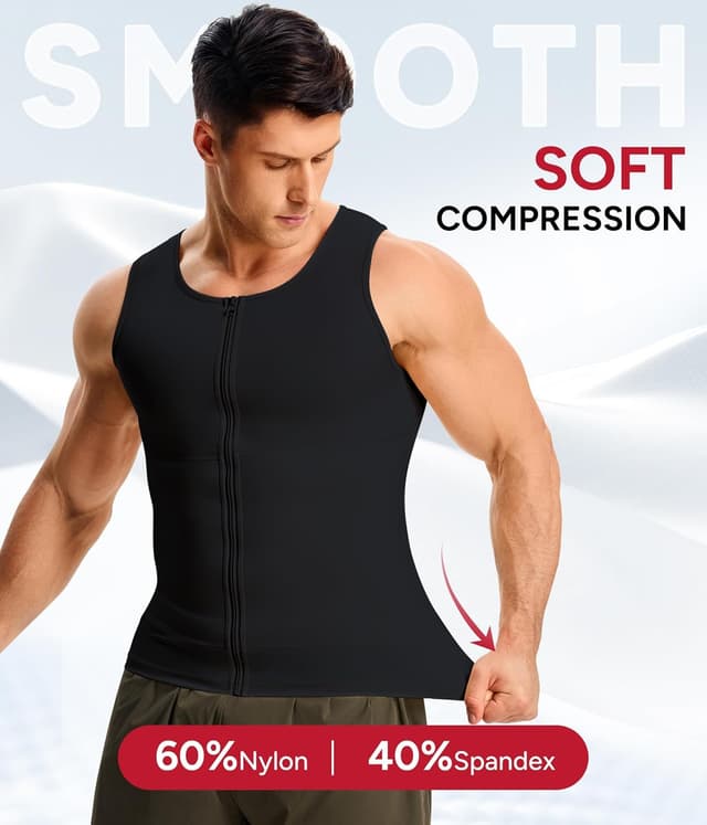 Detalle de Junlan canotta uomo compressione con cerniera, contenitiva snellente modellante per fitness e postura