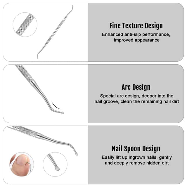 Detalle de AUYAO professionelles Nagelfeilen- & Zehennagelheber-Set (3-teilig) mit Ledertasche – doppelseitige Feile, grob & fein