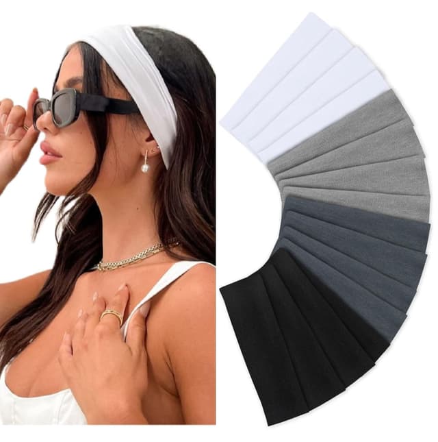 Detalle de Huachi 16-Pack Non Slip Cotton Headbands for Women (Black, White, Gray) for Workout, Yoga & Everyday Wear