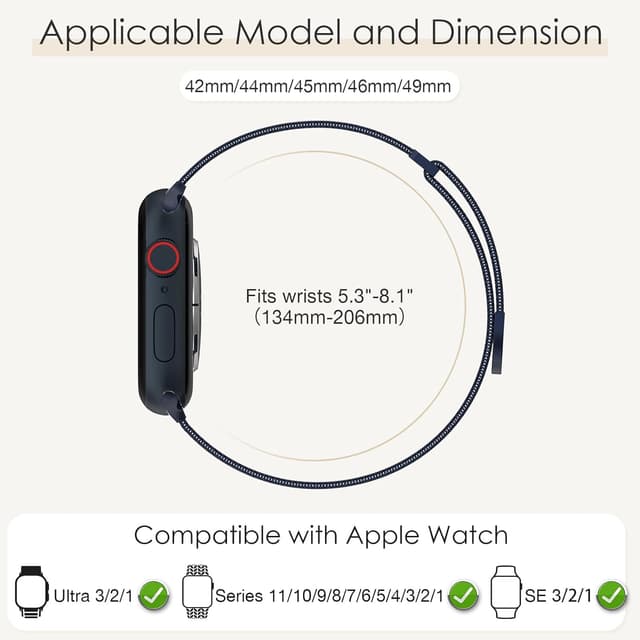 Detalle de Milanese Loop Magnetic Metal Band for Apple Watch (38/40/41/42/44/45/46/49mm) – Adjustable clasp