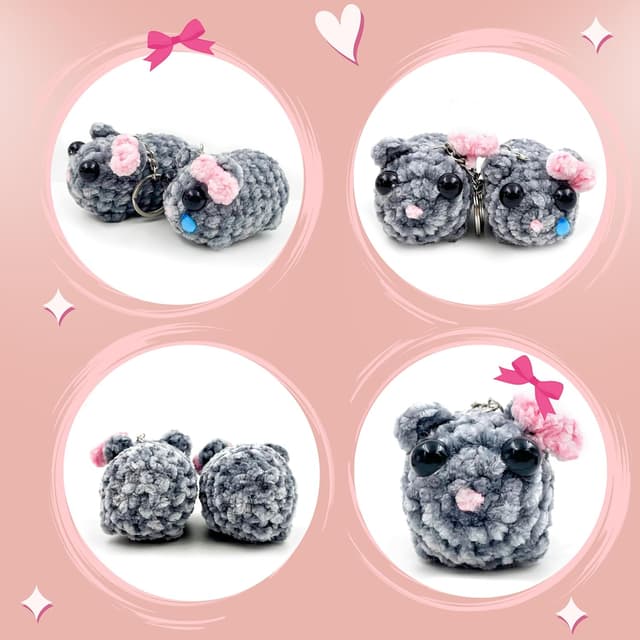 Thumbnail 6 de VaroVaro SAD HAMSTER Hamsti – lot de 2 porte-clés crochetés, coffret cadeau avec carte (fait main)