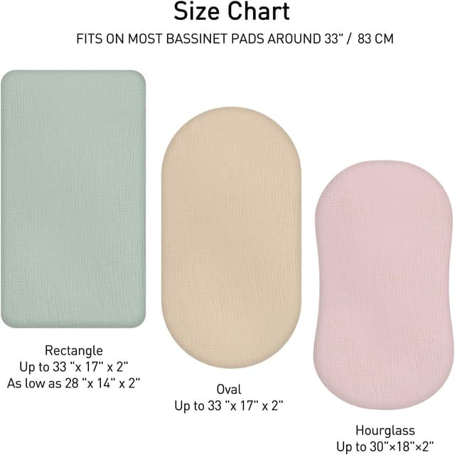 Detalle de Soarwg Kids muslin fitted sheets pram pack of 2 (83 x 43 cm) – Moses basket & bassinet bedding