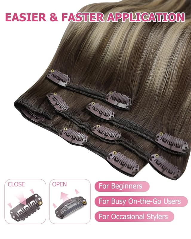 Thumbnail 3 de YoungSee Clip-in Echthaar Extensions Ombre Braun/Blond (50 cm, 120 g) – 7-teilig mit Clips