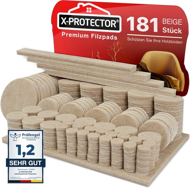 Detalle de X-Protector Filzgleiter selbstklebend 181 Stück (Beige) – Bodenschoner für Stühle und harte Böden