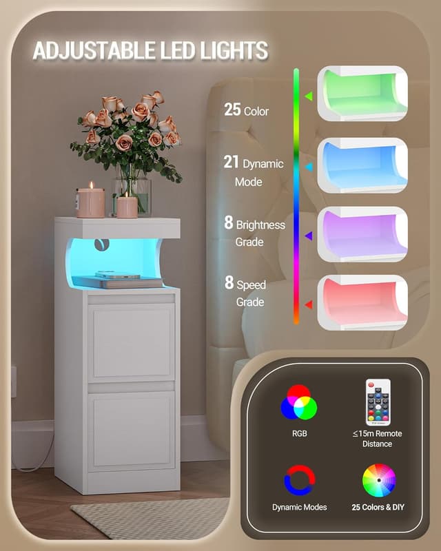 Detalle de Hzuaneri table de chevet, 2 unités, LED