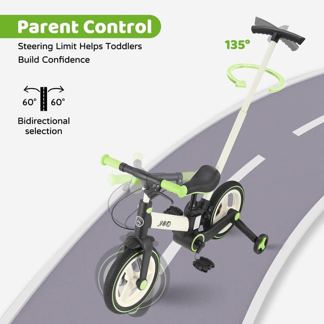 Detalle de JMMD 6-in-1 Toddler Bike with Training Wheels and Pedals (12 inch, foldable) for ages 18 months–5 years